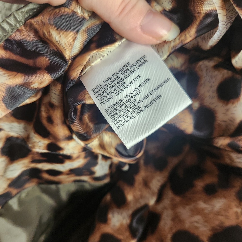 Laundry Shelli Segal Quilted Jacket Olive Green Leopard Lining Womens Sz XS Zips - Picture 6 of 6